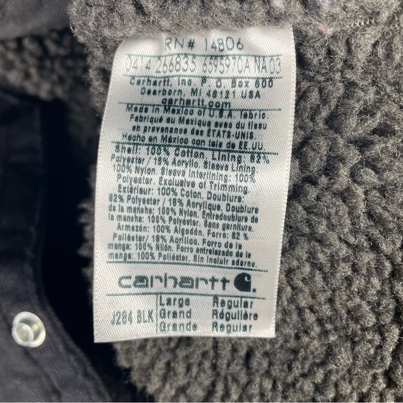 Carhartt Sandstone Hooded Multi-Pocket Jacket Sherpa Lined Mens Large L Black - Picture 6 of 6